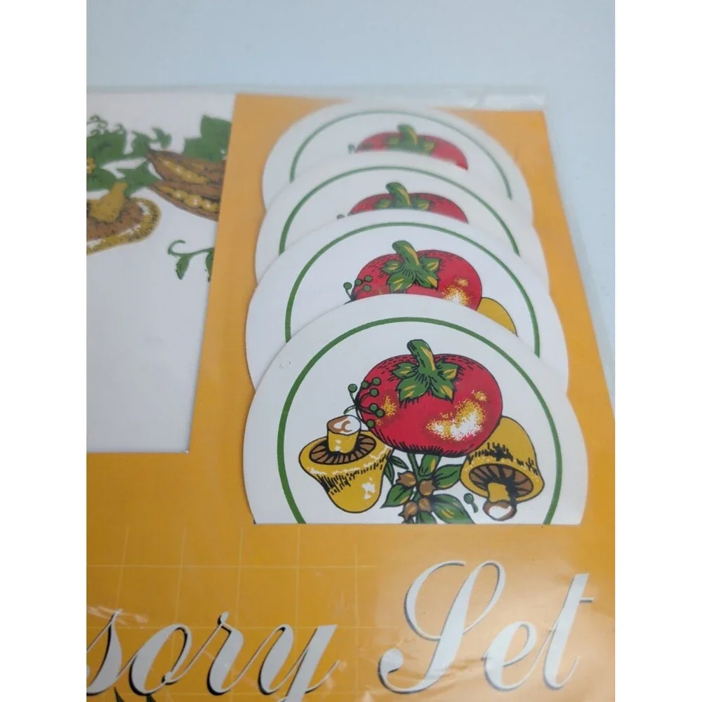 Set of 4 Vegetable Spice Placemats Style W/ Coaters Vintage NIP Cottagecore